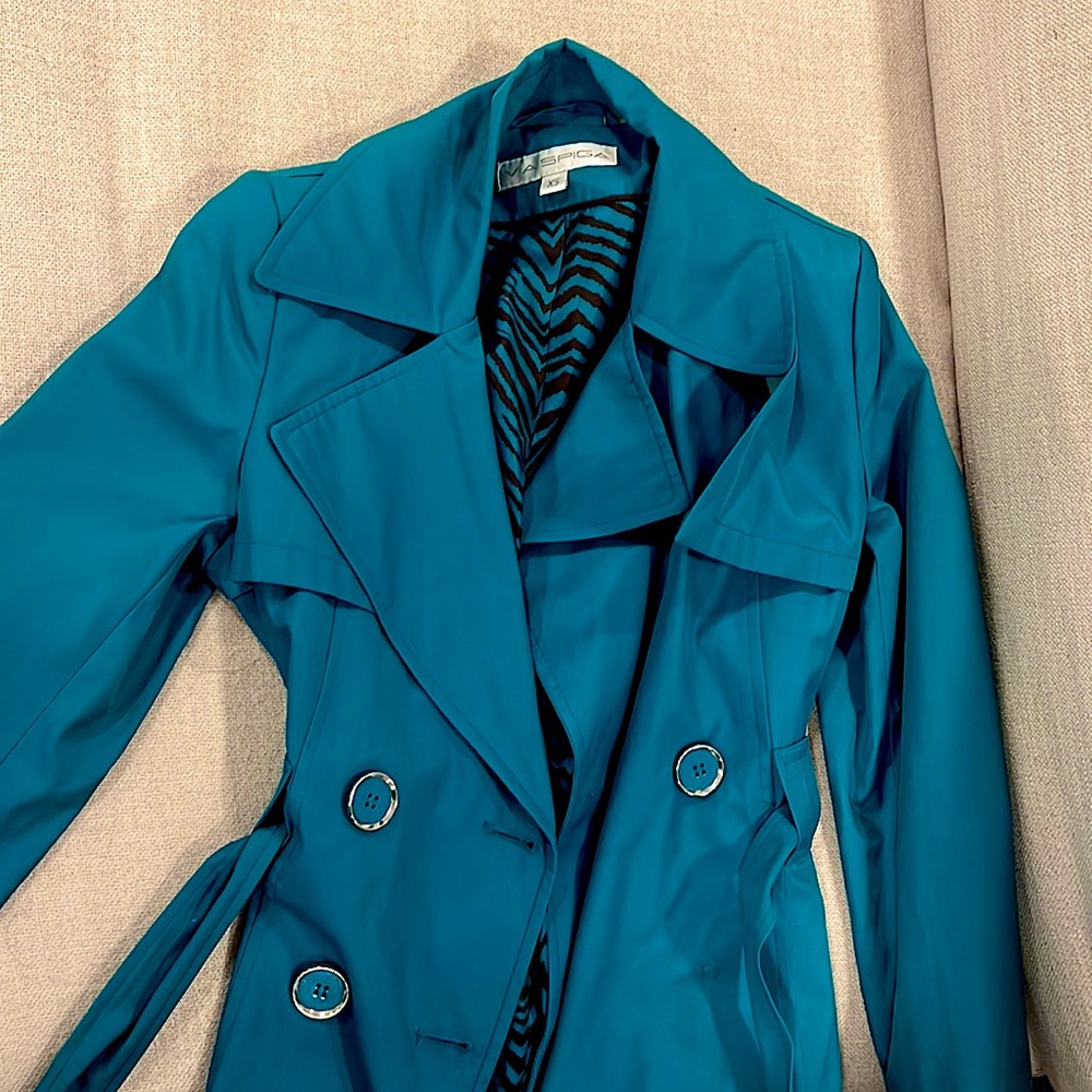 Teal trench coat